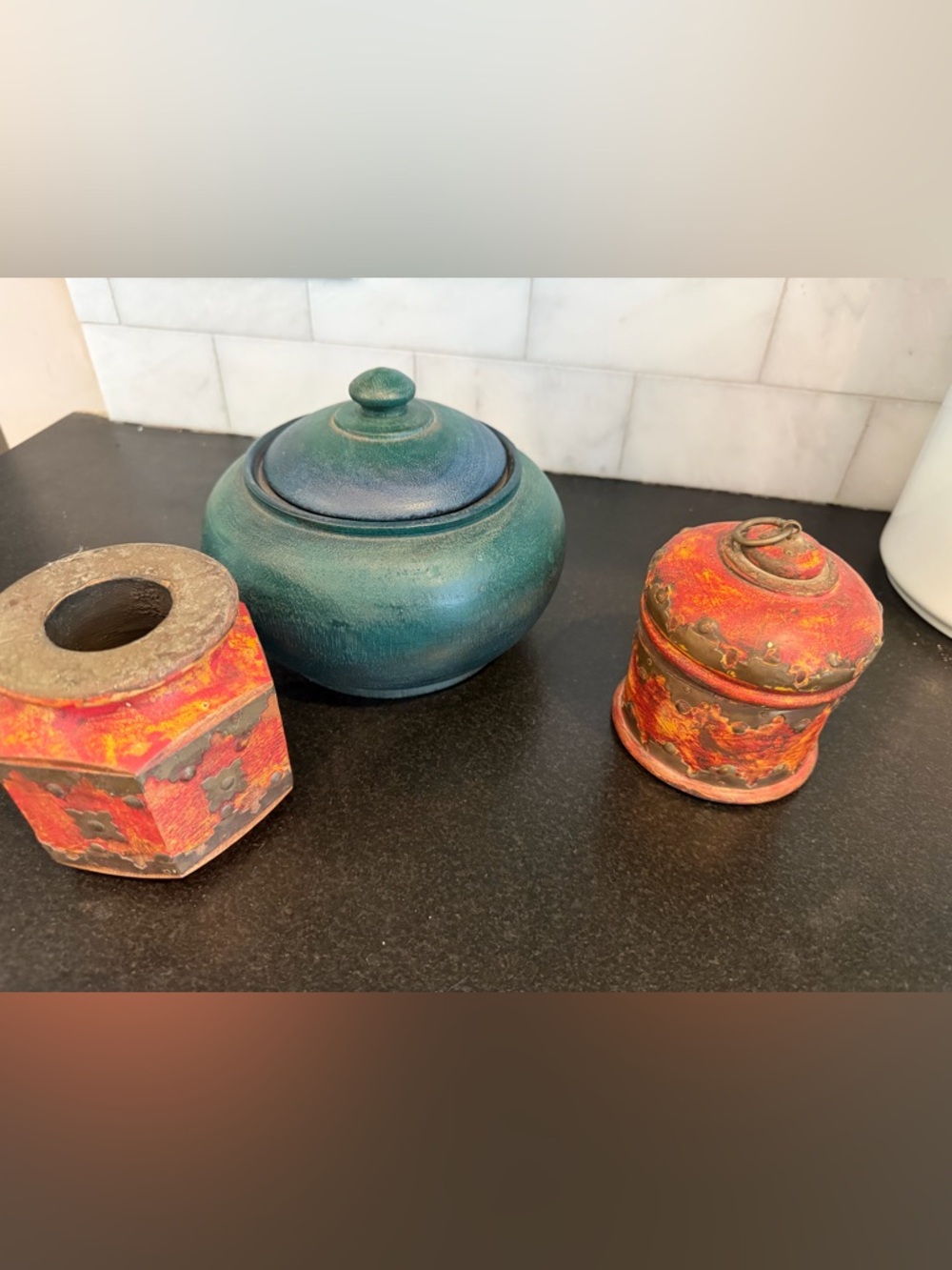 Vintage Wooden Indian Lidded Jar with brass accents Home Art Accents